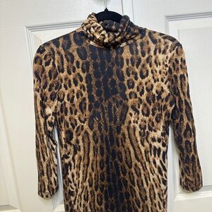 L'AGENCE Brown and Black Animal Print Top Leopard Print Turtleneck Size XS